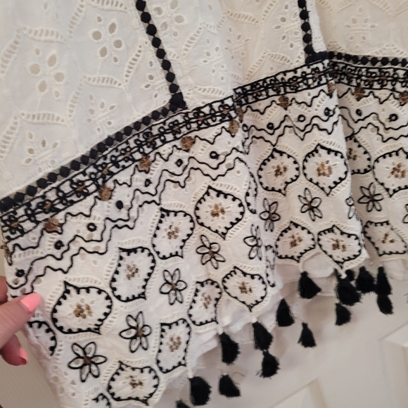 Anthropologie Hermant & Nandita Women's White Boho Embroidered Tassel Mini Dress - Picture 4 of 5